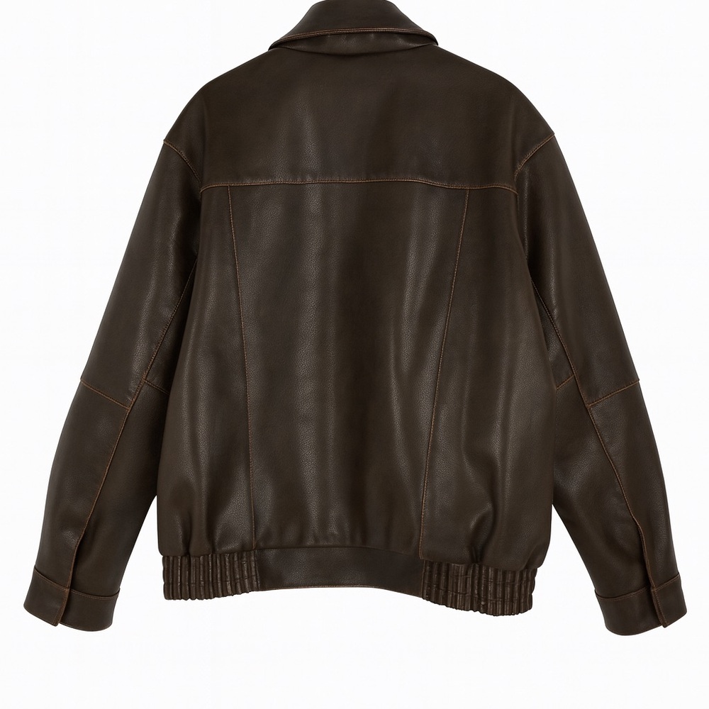 Anthropologie Pilcro Dark Brown Oversized Leather Jacket Size M - Picture 2 of 5